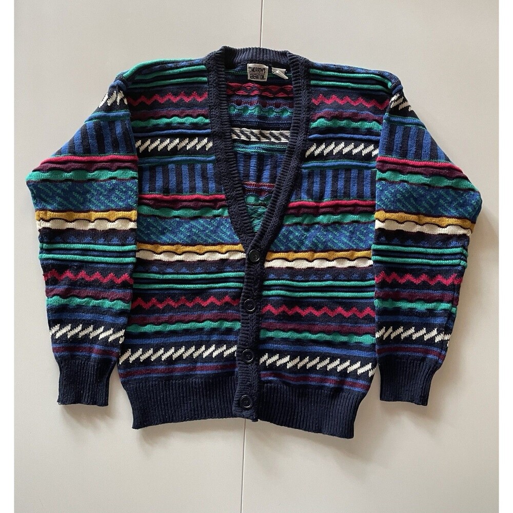 Women’s Large Vintage 90’s Coogie Style Striped Cardigan Sweater